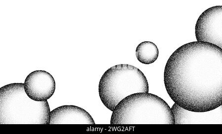 Kugeln von Kornkugeln Hintergrund. Schwarze Rauschpunkte 3D-Seifenblasen. Gepunkteter Vektor Stock Vektor