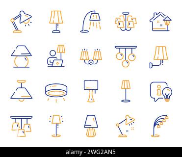 Lampen Liniensymbole. Symbole für Spotlight-LED, Tischlampe und Stehleuchte. Vektor Stock Vektor