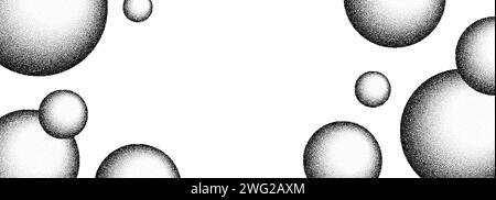 Dotwork-Kugeln aus dem Hintergrund der Kornkugeln. Schwarze Rauschpunkte 3D-Seifenblasen. Gepunkteter Vektor Stock Vektor