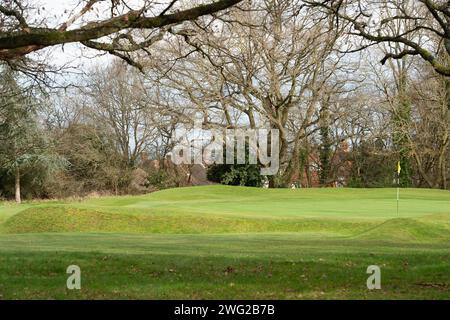 Maidenhead, Großbritannien. Februar 2024. Cala Homes hat einen Planungsantrag eingereicht, um 1.500 Häuser auf dem Maidenhead Golf Club (im Bild) in Berkshire zu bauen. Das Bauprojekt „Elizabeth Quarter“ ist ein Joint Venture (JV) mit Cala Homes und RBWM Property Company Ltd., das sich vollständig im Besitz des Borough council befindet. Lokale Aktivisten sagen, das JV sei ein großer Interessenkonflikt. Die Bauarbeiten würden zu erheblichen Umweltschäden führen und für die Tierwelt am Standort katastrophal sein. Tausende von Bäumen sind vom Fällen bedroht, und der Standort umfasst ein Gebiet Stockfoto