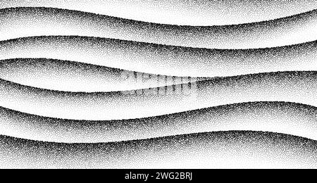 Hintergrund für das Kornmuster der Kurven. Schwarze Rauschpunkte wellige Oberfläche. Gepunkteter Welligkeitsvektor Stock Vektor