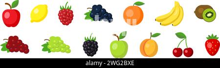 Fruchtsymbole eingestellt. Bunte, isolierte Obstsymbole. Vektorabbildung Stock Vektor