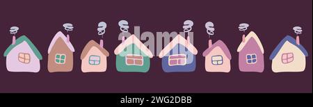 Sammlung niedlicher Cartoon-Häuser im skurrilen kindlichen Stil. Vector Flat Set von bunten isolierten Gebäuden. Designelemente für Karte, Logo, Banner Stock Vektor