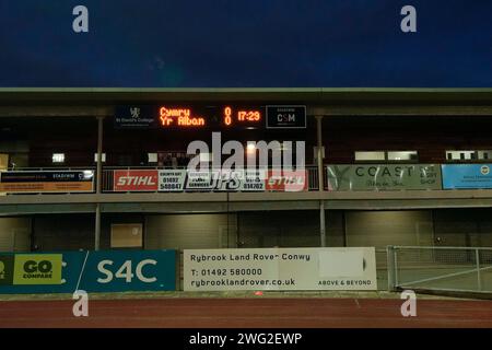 Colwyn Bay, Großbritannien. 31. August 2023. Allgemeine Ansicht des Stadiwm CSM vor dem Guinness U20 Six Nations Match Wales U20 gegen Schottland U20 2024 im Stadiwm CSM, Colwyn Bay, Vereinigtes Königreich, 2. Februar 2024 (Foto: Steve Flynn/News Images) in Colwyn Bay, Vereinigtes Königreich am 31.2023. (Foto: Steve Flynn/News Images/SIPA USA) Credit: SIPA USA/Alamy Live News Stockfoto