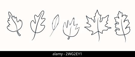 Herbstherbarium im Doodle-Stil. Schwarze Symbole für Blattwerk. Vektorsammlung botanischer Designelemente. Blätter isoliert auf weiß. I Stock Vektor