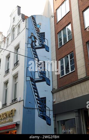 Tintin Street Fototapete in Brüssel Stockfoto