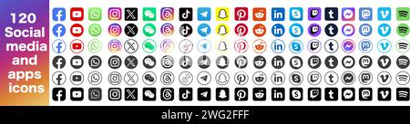 Symbolsatz beliebter Social-Media-Anwendungen mit abgerundeten Ecken. Social-Media-Symbole modernes Design auf transparentem Hintergrund Stock Vektor
