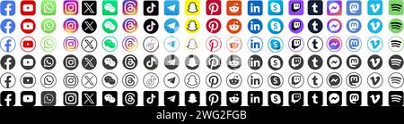 Symbolsatz beliebter Social-Media-Anwendungen mit abgerundeten Ecken. Social-Media-Symbole modernes Design auf transparentem Hintergrund Stock Vektor