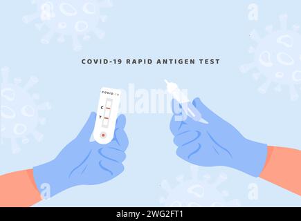 Arzt in Latexhandschuhen mit COVID-19-Schnelltest- und Teströhrchen. Eine Krankenschwester hat Coronavirus Express Antidody positive Bluttests Stock Vektor