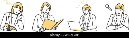 Illustration junger Menschen, die denken, träumen, Informationen in einem Laptop oder einer Zeitschrift suchen. Stock Vektor