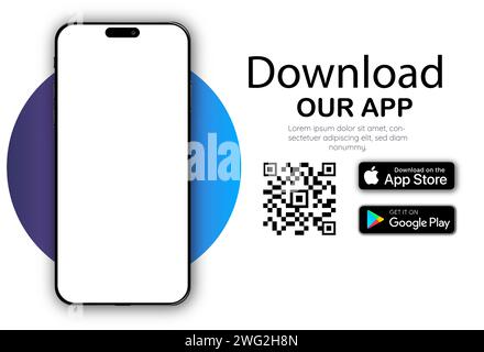 Designvorlage für Webbanner. Telefon scannt qr-Code über mobile App Icon Vektor flache Zeichentrick Illustration Design. Stock Vektor