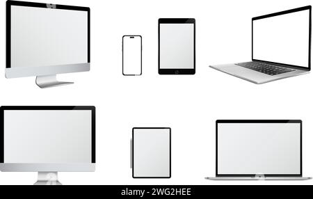 Set von Modellgeräten mit Computer, Laptop, Tablet und Mobiltelefon mit leeren Displays Stock Vektor