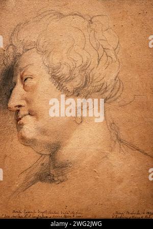 Peter Paul Rubens Zeichnung, "Eine Studie für den Kopf von Maria de Medici" c1622. Schwarze, rote und weiße Kreide. Porträtzeichnung einer Frau aus dem 17. Jahrhundert Stockfoto