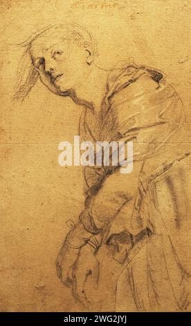 Peter Paul Rubens Zeichnung; 'Studium der Heiligen Katharina für das 'Martyrium der Heiligen Katharina' um 1615-17. Schwarz-weiße Kreide. Stockfoto