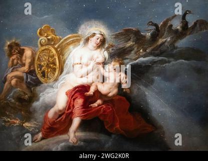 Rubens-Gemälde; 'die Geburt der Milchstraße', 1636-8, Öl auf Leinwand. Jupiter-Gott, Juno-Göttin und das Baby Herkules. Mythologische Gemälde der 1600er Jahre. Stockfoto