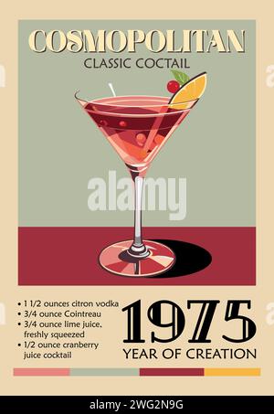 Cosmopolitan Cocktail Retro Poster Vektor Wandkunst Stock Vektor