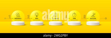 Timeline Workflow 3D Podium Infografiken. Infografik-Vorlage mit Zahlen 5 Optionen oder Schritten. Zeitlinienvektor Stock Vektor
