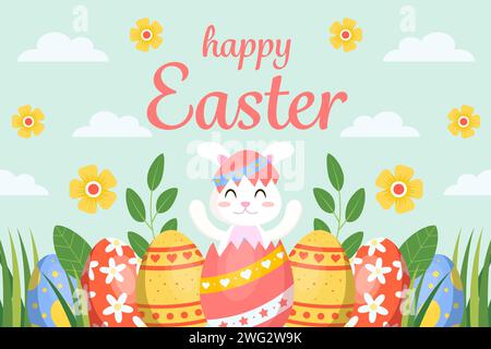 Flacher Entwurfsvektor Happy easter Day Hintergrund Illustration Stock Vektor