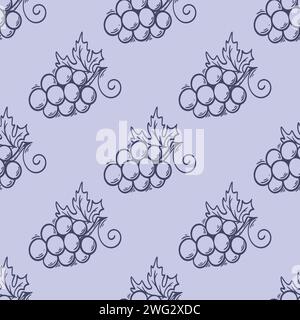 Nahtloses Muster violetter Trauben. Hintergrund der Traubenernte. Weinberg-Skizzendruck für Textil, Verpackung, Design, Vektorillustration Stock Vektor