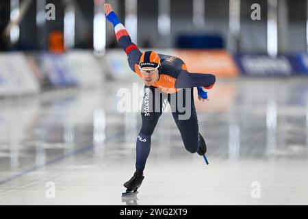 Quebec, Kanada. Februar 2024. QUEBEC, KANADA - 2. FEBRUAR: Hein Otterspeer aus den Niederlanden trat am 2. Februar 2024 in Quebec, Kanada auf der Men's B Group 1000m bei der ISU Speed Skating World Cup im Centre de Glaces Intact Assurance an. (Foto von David Kirouac/Orange Pictures) Credit: Orange Pics BV/Alamy Live News Stockfoto