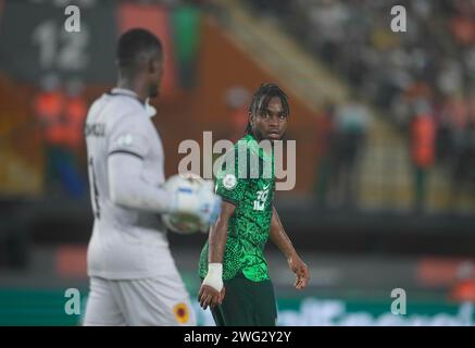 2. Februar 2024: Ademola Olajide Lookman (Nigeria) sieht beim Afrikanischen Cup of Nations - Viertelfinalspiel Nigeria gegen Angola im Stade Felix Houphouet-Boigny, Abidjan, Elfenbeinküste an. Kim Preis/CSM Stockfoto