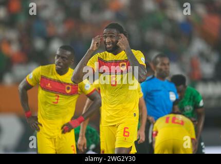 2. Februar 2024: Kialonda Gaspar (Angola) gibt Gesten während des Afrikanischen Nationalcups im Viertelfinale Nigeria gegen Angola im Stade Felix Houphouet-Boigny, Abidjan, Elfenbeinküste. Kim Preis/CSM Stockfoto