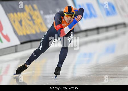 Quebec, Kanada. Februar 2024. QUEBEC, KANADA - 2. FEBRUAR: Kai Verbij aus den Niederlanden trat am 2. Februar 2024 in Québec, Kanada auf der 1000m langen Men's B Group während der ISU Speed Skating World Cup im Centre de Glaces Intact Assurance an. (Foto von David Kirouac/Orange Pictures) Credit: Orange Pics BV/Alamy Live News Stockfoto