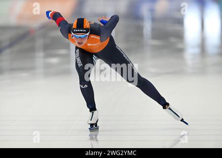 Quebec, Kanada. Februar 2024. QUEBEC, KANADA - 2. FEBRUAR: Naomi Verkerk aus den Niederlanden trat am 2. Februar 2024 im Centre de Glaces Intact Assurance auf der Women's A Group 1000 m an. (Foto von David Kirouac/Orange Pictures) Credit: Orange Pics BV/Alamy Live News Stockfoto