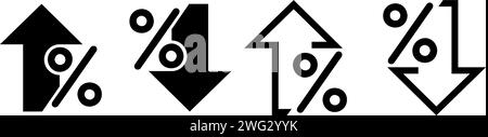 Symbole für prozentuales Wachstum und Rückgang festgelegt. Sammlung von Symbolen für den Pfeil nach oben und unten in Form von Linien und Linien Stock Vektor