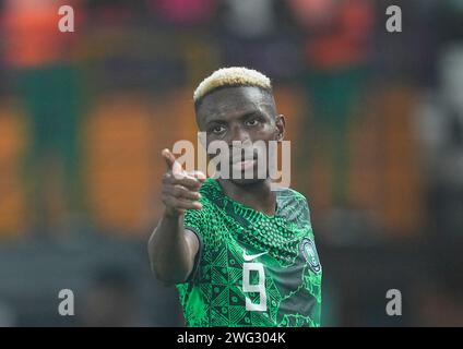 2. Februar 2024: Victor James Osimhen (Nigeria) Gesten während des Afrikanischen Nationalcups - Viertelfinales, Nigeria gegen Angola, im Stade Felix Houphouet-Boigny, Abidjan, Elfenbeinküste. Kim Preis/CSM Stockfoto