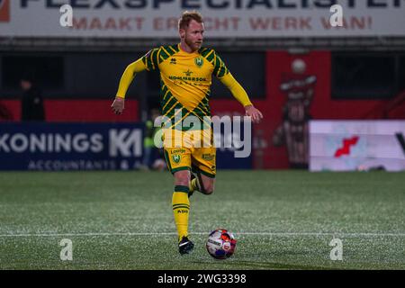 Oss, Niederlande. Februar 2024. OSS, NIEDERLANDE - 2. FEBRUAR: Jort van der Sande von ADO den Haag dribbelt während des niederländischen Keuken Kampioen Divisie-Spiels zwischen TOP Oss und ADO den Haag im Frans Heesen Stadion am 2. Februar 2024 in Oss, Niederlande. (Foto von Gabriel Calvino Alonso/Orange Pictures) Credit: Orange Pics BV/Alamy Live News Stockfoto