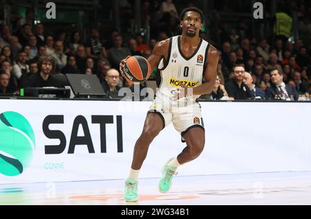 Bologna, Italien. Februar 2024. Jaleen Smith (Partizan Belgrad) während des Basketball-Europameisterschaftsspiels Segafredo Virtus Bologna gegen Partizan Mozzart wettete Belgrad. Bologna, 02. Februar 2024 in der Segafredo Arena Credit: Independent Photo Agency/Alamy Live News Stockfoto