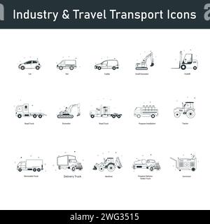 Symbolsatz Für Vektorgrafiken Für Transport & Industrie Stock Vektor