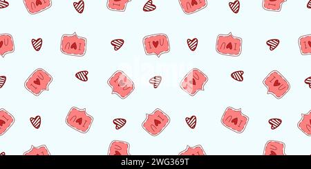 Nahtloses Muster zum Valentinstag mit Love Elements auf weißem Hintergrund. Vektor Herz Doodle Thema Set, Romantik für Karten, Banner, Flyer, Invi Stock Vektor