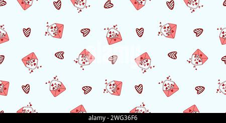 Nahtloses Muster zum Valentinstag mit Love Elements auf weißem Hintergrund. Vektor Herz Doodle Thema Set, Romantik für Karten, Banner, Flyer, Invi Stock Vektor