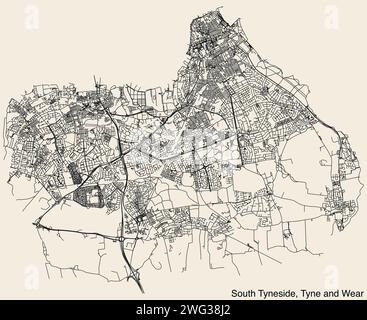 Straßenkarte des STADTTEILS SOUTH TYNESIDE, TYNE UND WEAR Stock Vektor