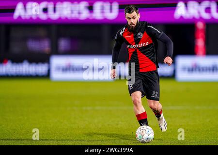 Almere, Niederlande. Februar 2024. ALMERE, NIEDERLANDE - 2. FEBRUAR: Theo Barbet vom Almere City FC spielt mit dem Ball während des niederländischen Eredivisie-Spiels zwischen Almere City FC und Excelsior Rotterdam im Yanmar Stadion am 2. Februar 2024 in Almere, Niederlande. (Foto von Andre Weening/Orange Pictures) Credit: dpa/Alamy Live News Stockfoto