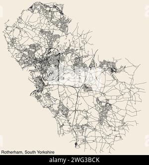 Straßenkarte des METROPOLITAN BOROUGH ROTHERHAM, SOUTH YORKSHIRE Stock Vektor