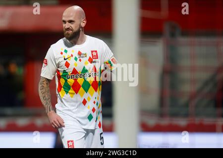 Maastricht, Niederlande. Februar 2024. MAASTRICHT, NIEDERLANDE - 2. FEBRUAR: Bryan Smeets vom MVV Maastricht feiert sein Tor während des Matches MVV Maastricht zwischen Telstar am 2. Februar 2024 in de Geusselt in Maastricht, Niederlande. (Foto von Orange Pictures) Credit: dpa/Alamy Live News Stockfoto