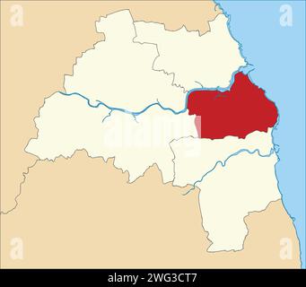 Rote Lagekarte des STADTTEILS SOUTH TYNESIDE, TYNE UND WEAR Stock Vektor