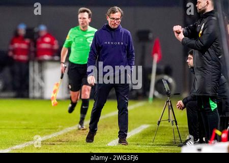 Almere, Niederlande. Februar 2024. ALMERE, NIEDERLANDE - 2. FEBRUAR: Trainer Alex Pastoor vom Almere City FC sieht beim niederländischen Eredivisie-Spiel zwischen Almere City FC und Excelsior Rotterdam im Yanmar Stadion am 2. Februar 2024 in Almere, Niederlande, an. (Foto von Andre Weening/Orange Pictures) Credit: dpa/Alamy Live News Stockfoto