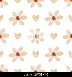 Aquarell süße Gänseblümchen und Herz Baby Kinder nahtloses Muster auf weiß Stockfoto