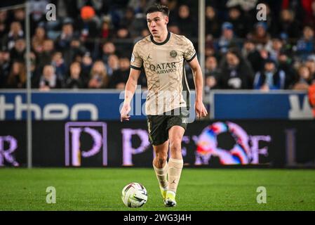 Straßburg, Frankreich. Februar 2024. Manuel UGARTE von PSG während des Fußballspiels der französischen Meisterschaft Ligue 1 zwischen dem RC Straßburg und Paris Saint-Germain am 2. Februar 2024 im La Meinau Stadion in Straßburg, Frankreich - Foto Matthieu Mirville/DPPI Credit: DPPI Media/Alamy Live News Stockfoto