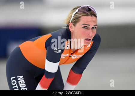 Quebec, Kanada. Februar 2024. QUEBEC, KANADA - 2. FEBRUAR: Irene Schouten aus den Niederlanden während der ISU Speed Skating World Cup am 2. Februar 2024 im Centre de Glaces Intact Assurance in Quebec, Kanada. (Foto von David Kirouac/Orange Pictures) Credit: Orange Pics BV/Alamy Live News Stockfoto