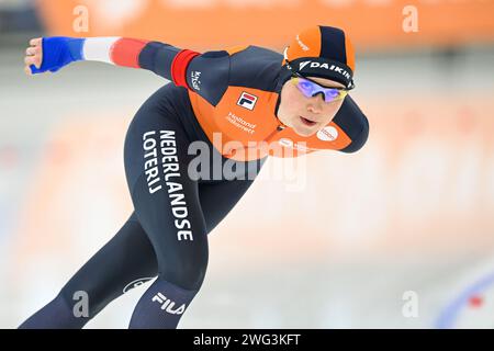 Quebec, Kanada. Februar 2024. QUEBEC, KANADA - 2. FEBRUAR: Sanne in 't Hof, Niederlande während der ISU Speed Skating World Cup am Centre de Glaces Intact Assurance am 2. Februar 2024 in Quebec, Kanada. (Foto von David Kirouac/Orange Pictures) Credit: Orange Pics BV/Alamy Live News Stockfoto