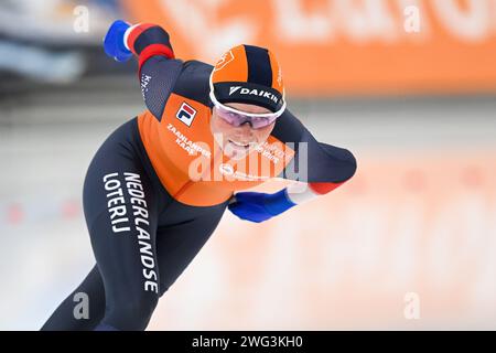 Quebec, Kanada. Februar 2024. QUEBEC, KANADA - 2. FEBRUAR: Marijke Groenewoud aus den Niederlanden während der ISU Speed Skating World Cup im Centre de Glaces Intact Assurance am 2. Februar 2024 in Quebec, Kanada. (Foto von David Kirouac/Orange Pictures) Credit: Orange Pics BV/Alamy Live News Stockfoto