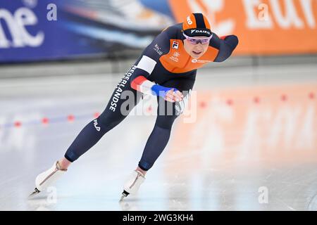 Quebec, Kanada. Februar 2024. QUEBEC, KANADA - 2. FEBRUAR: Joy Beune aus den Niederlanden während der ISU Speed Skating World Cup am 2. Februar 2024 im Centre de Glaces Intact Assurance in Quebec, Kanada. (Foto von David Kirouac/Orange Pictures) Credit: Orange Pics BV/Alamy Live News Stockfoto