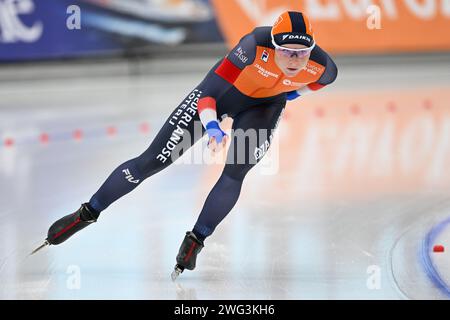 Quebec, Kanada. Februar 2024. QUEBEC, KANADA - 2. FEBRUAR: Marijke Groenewoud aus den Niederlanden während der ISU Speed Skating World Cup im Centre de Glaces Intact Assurance am 2. Februar 2024 in Quebec, Kanada. (Foto von David Kirouac/Orange Pictures) Credit: Orange Pics BV/Alamy Live News Stockfoto