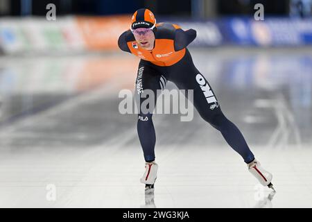 Quebec, Kanada. Februar 2024. QUEBEC, KANADA - 2. FEBRUAR: Jesse Speijers aus den Niederlanden während der ISU Speed Skating World Cup im Centre de Glaces Intact Assurance am 2. Februar 2024 in Quebec, Kanada. (Foto von David Kirouac/Orange Pictures) Credit: Orange Pics BV/Alamy Live News Stockfoto