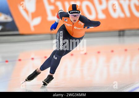 Quebec, Kanada. Februar 2024. QUEBEC, KANADA - 2. FEBRUAR: Irene Schouten aus den Niederlanden während der ISU Speed Skating World Cup am 2. Februar 2024 im Centre de Glaces Intact Assurance in Quebec, Kanada. (Foto von David Kirouac/Orange Pictures) Credit: Orange Pics BV/Alamy Live News Stockfoto